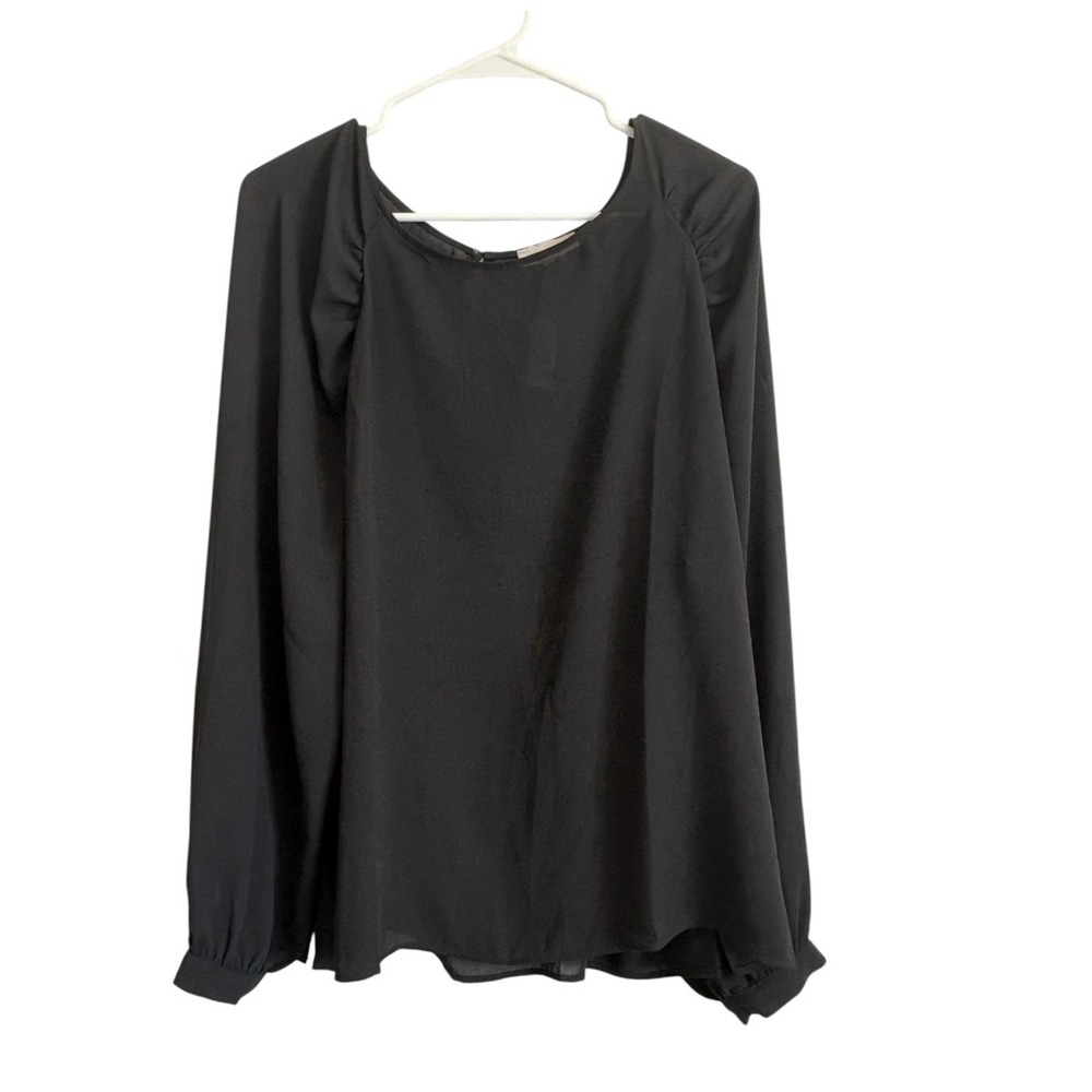 LOFT Outlet Womens XL Blouse Black Long Sleeve Scoop Neck Keyhole Back Top